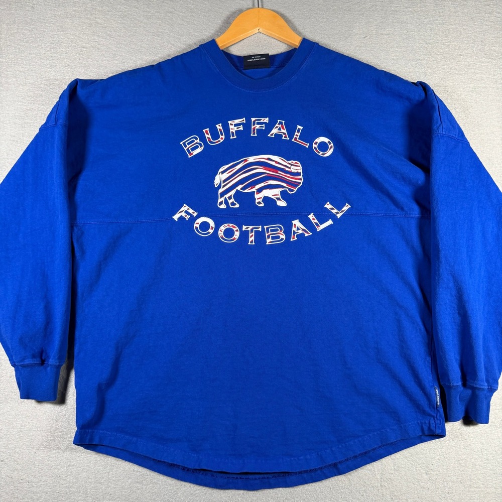 Buffalo Bills Spirit Jersey Football Blue Long Sleeve Shirt Men Medium Oversized